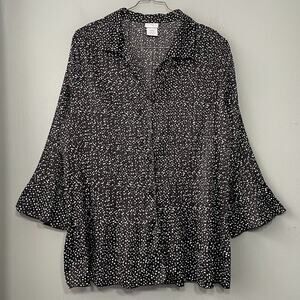 Jaclyn Smith Woman Plus Size 3X Black White Polka Dot Pleated Satin Top Classic